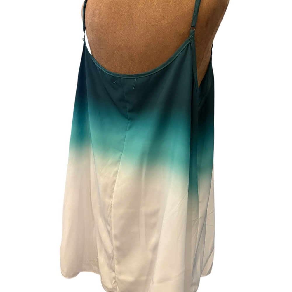 Hombre Green White Tank Top 3X Blouse Spaghetti Strap Pleated Summer Colorful - Picture 3 of 11